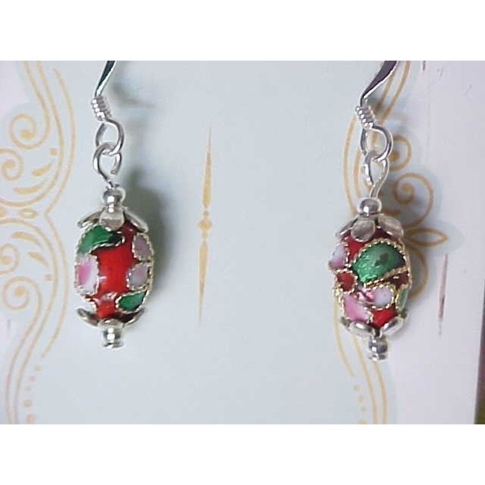 B2G1 Church Sunday Red Tiny Easter Egg Earrings Cloisonne Faberge Basket Gift
